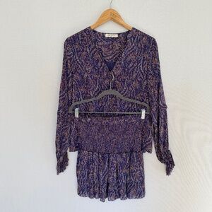 PANEROS Women’s Size Medium Blouse & Skirt Set Purple Floral Paisley Print